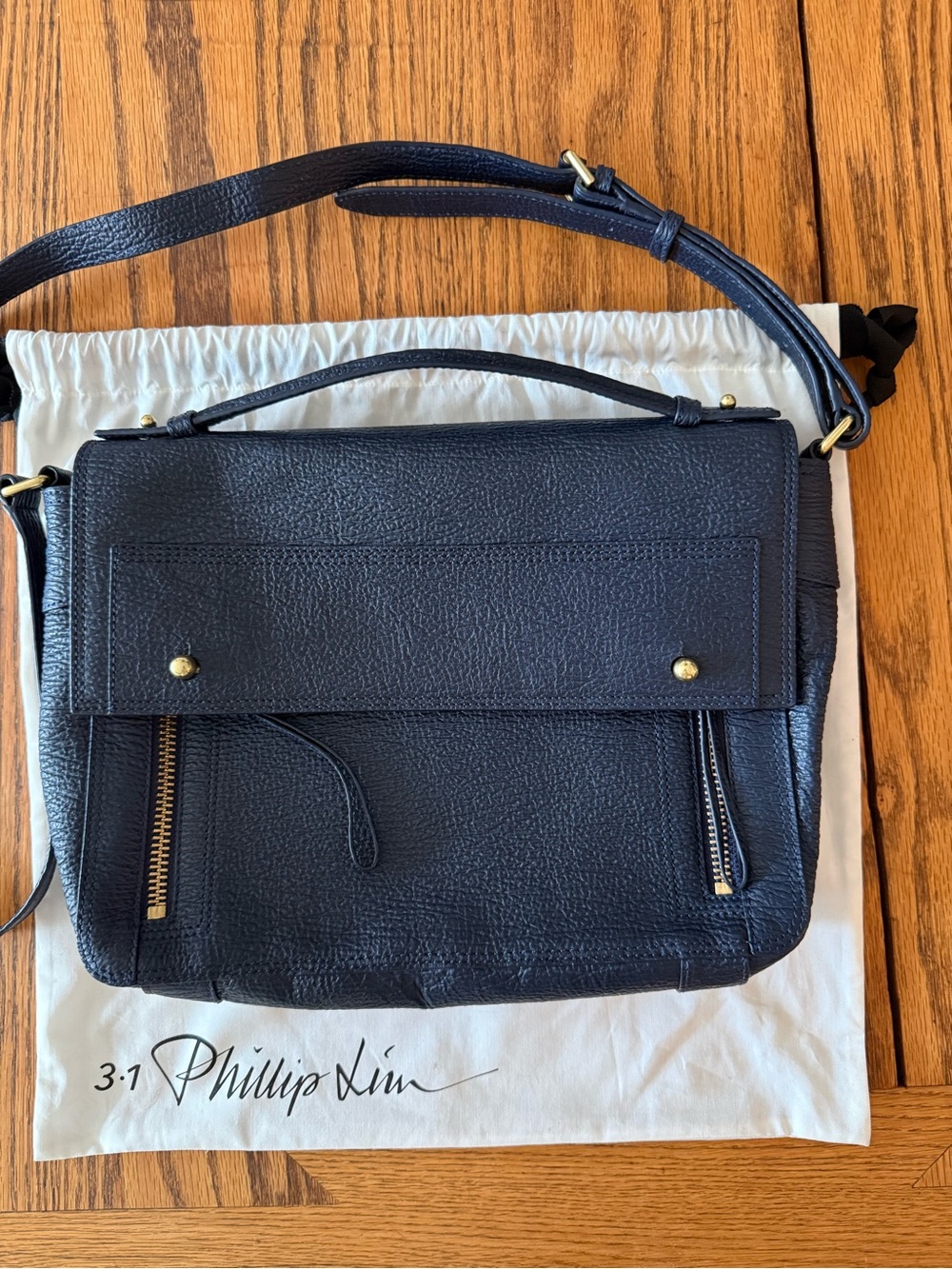 3.1 Phillip Lim Navy Textured Leather Messenger Bag w/ Dustbag